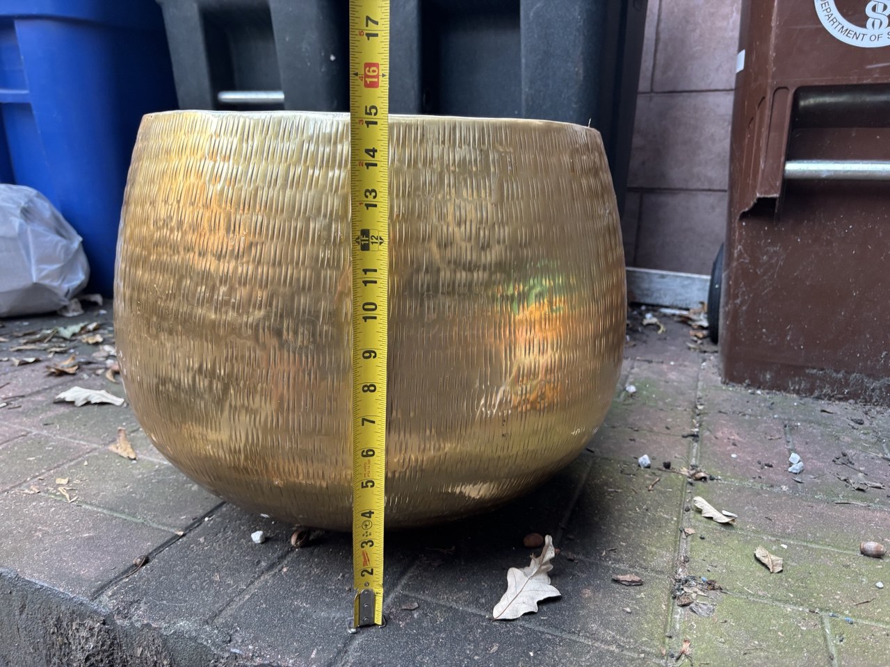 Indian Glazed Pot, Diameter 17" x Height 15", Glossy Gold