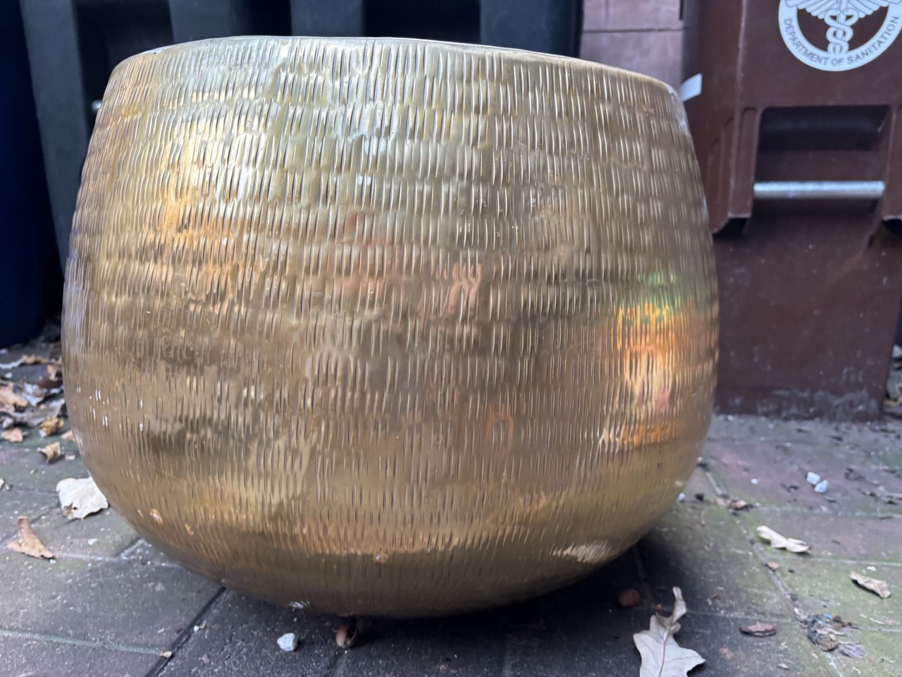 Indian Glazed Pot, Diameter 17" x Height 15", Glossy Gold